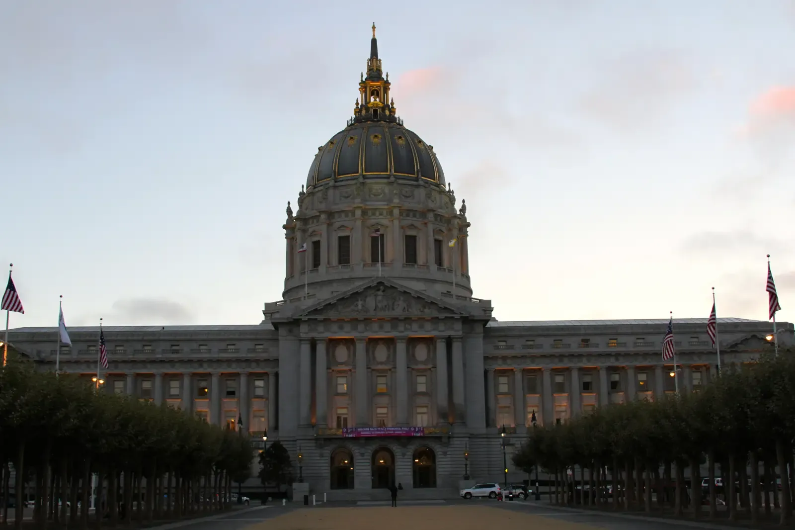 San Francisco City Hall's historic dome at dusk